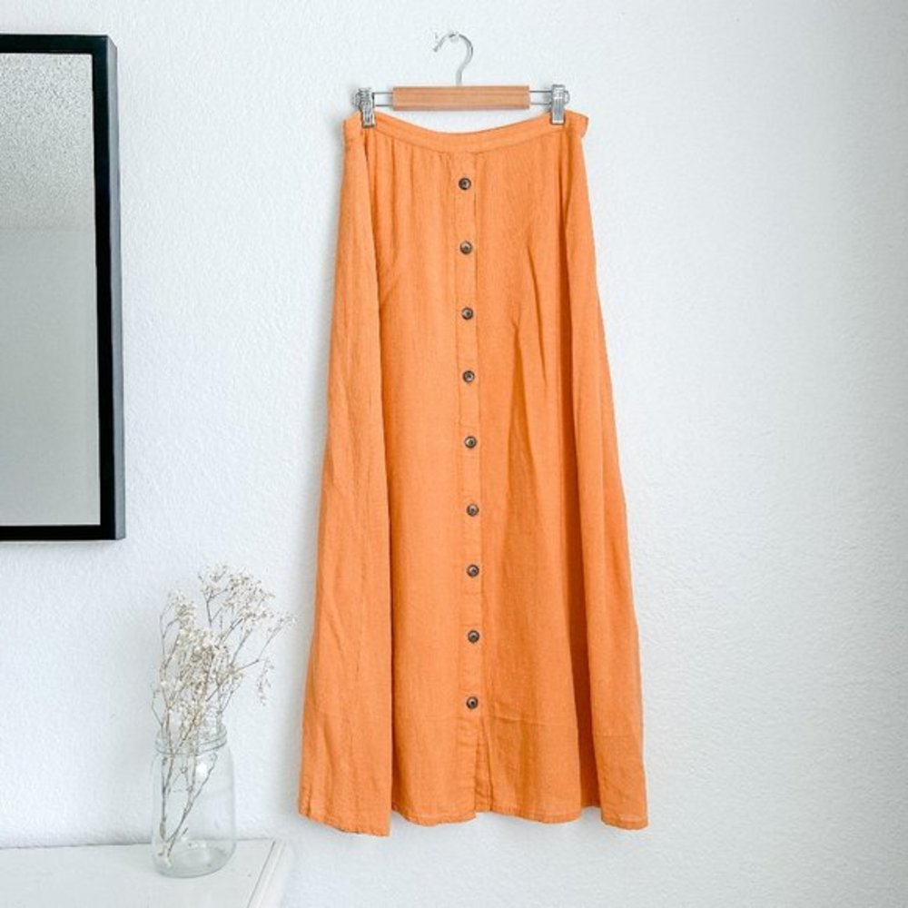 Ellen Tracy Vintage Yellow Linen Button Down Maxi Skirt